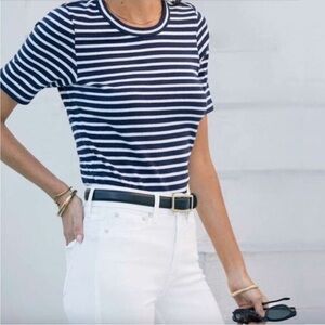 AYR Navy and White Striped 100% Cotton Short Sleeve Matinee Tee Top Sz. S